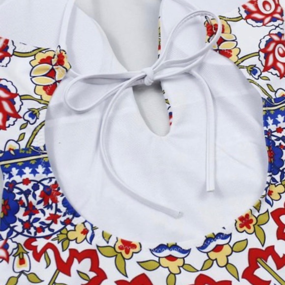 Yellow Floral Plunging-Front One-Piece - Picture 4 of 4